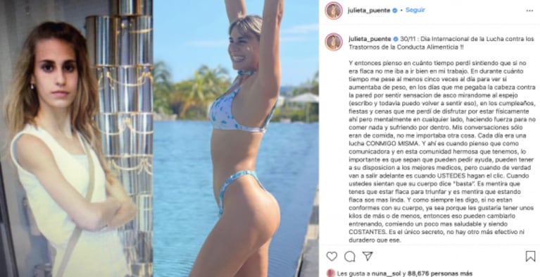 Julieta Puente habló sobre su lucha contra la anorexia: "Me pesaba al menos cinco veces al día"