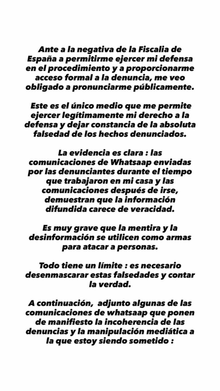 Julio Iglesias publicó chats de WhatsApp para desmentir acusaciones de agresión sexual. Crédito: Instagram
