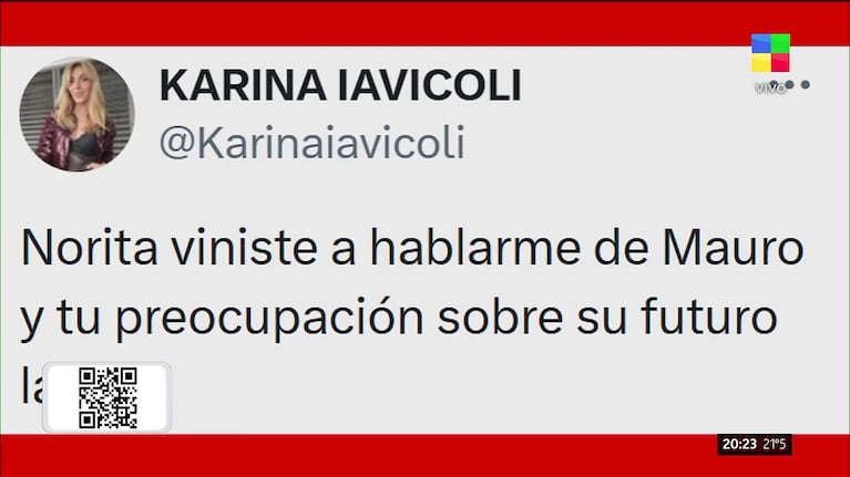Karina Iavícoli mandó al frente a la mamá de Wanda Nara (Foto: captura de X/@karinaiavicoli).