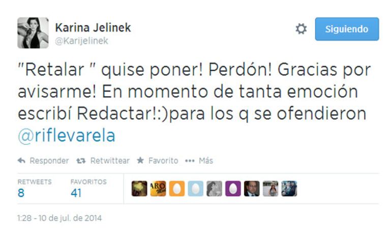 Karina Jelinek elogió el trabajo del Rifle Varela pero no evitó el furcio (Fotos: Captura). 