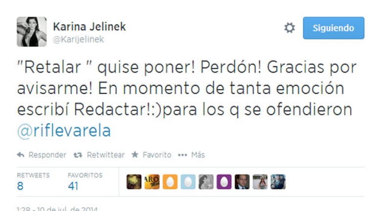Karina Jelinek elogió el trabajo del Rifle Varela pero no evitó el furcio (Fotos: Captura).