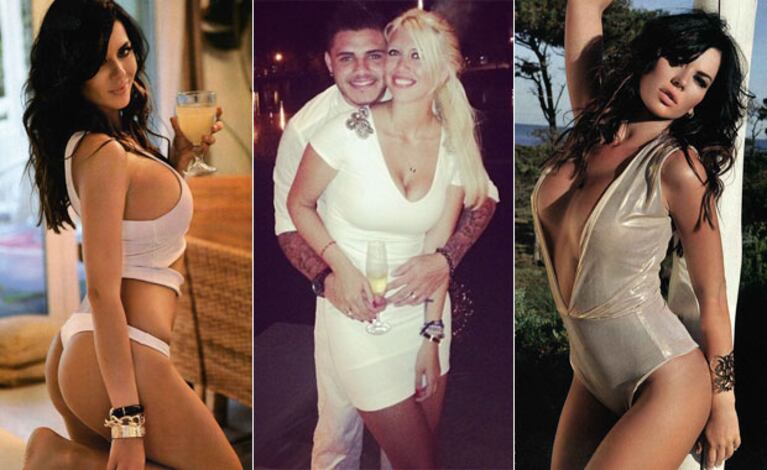 Karina Jelinek, Mauro Icardi y Wanda Nara. (Fotos: revista Gente y Twitter)