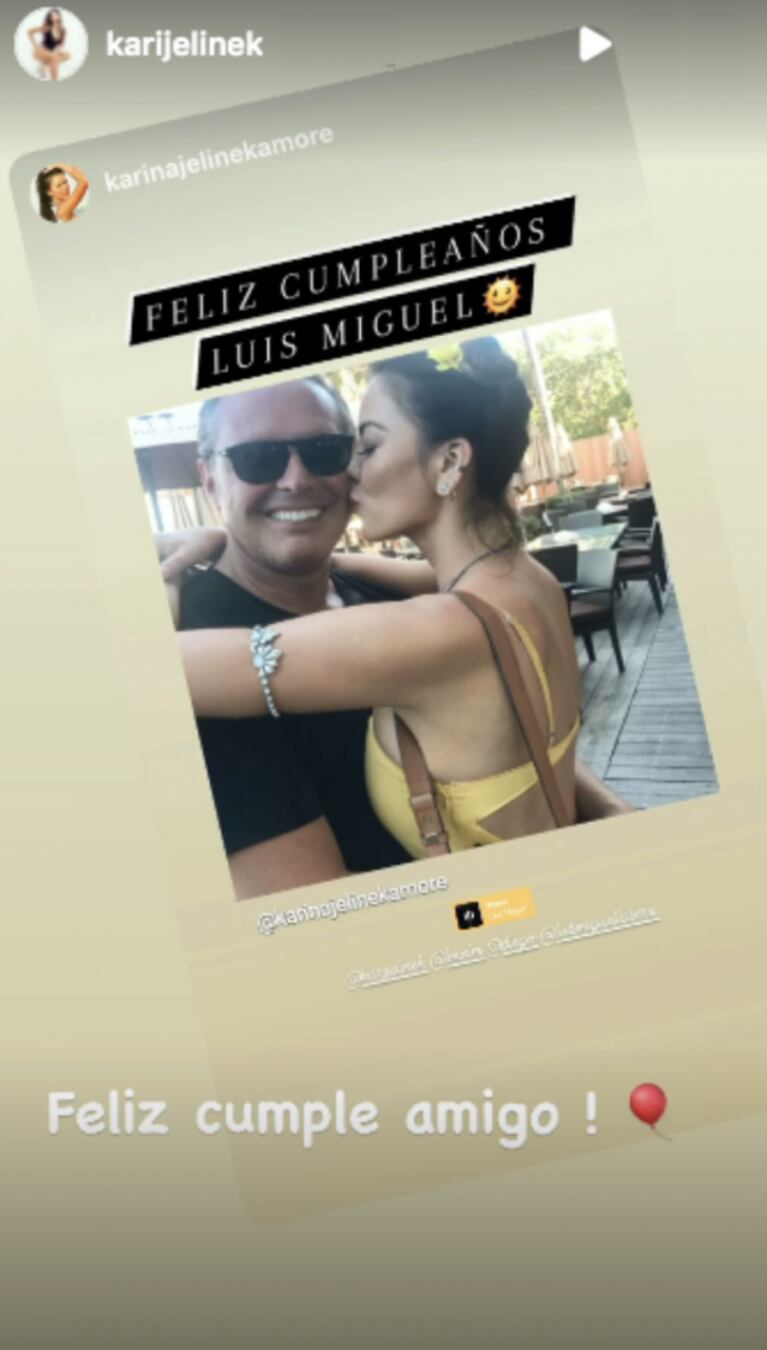 Karina Jelinek saludó por su cumple a Luis Miguel con una foto juntos muy mimosos