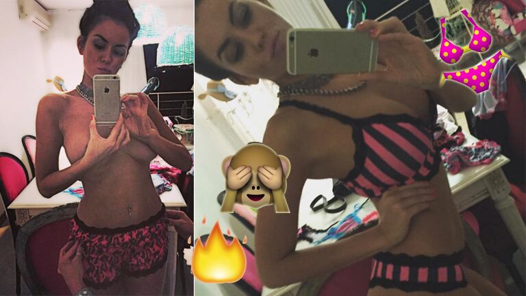 Karina Jelinek, topless ratonero y poses sexies en ropa interior frente al espejo