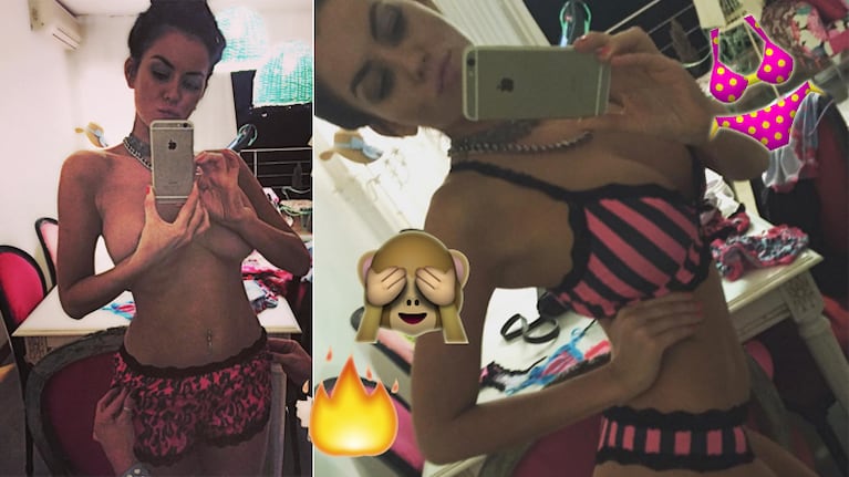 Karina Jelinek, topless ratonero y poses sexies en ropa interior frente al espejo