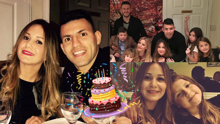 Karina junto al Kun, su hija y amigos en su cumple (Fotos: Instagram y Twitter).