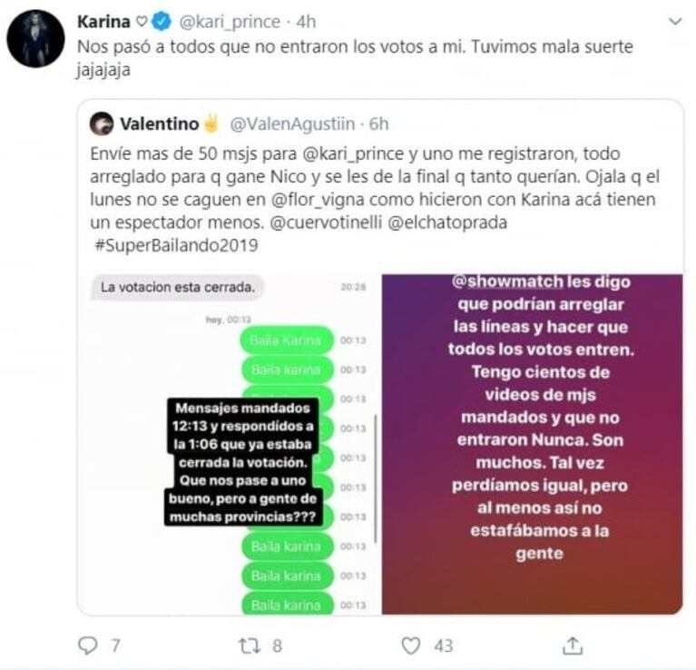 Karina La Princesita, filosa tras quedar eliminada del Bailando: "Me cansé de recibir mensajes de votos que no entraron"