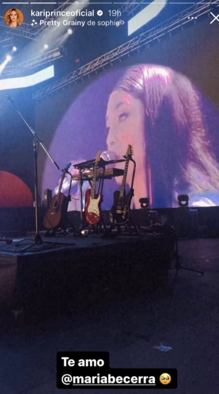 Karina La Princesita fue a ver a María Becerra y la cantante le agradeció mediante un emotivo posteo tras su show