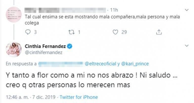 Karina La Princesita salió al cruce de Cinthia Fernández: "No hace falta mentir así, inventate otra cosa"