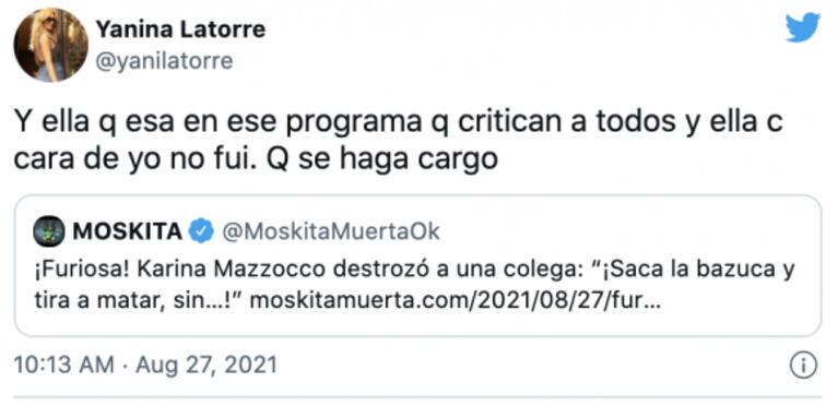 Karina Mazzocco realizó un fuerte descargo contra la agresividad en TV y Yanina Latorre la fulminó: "Que se haga cargo" 