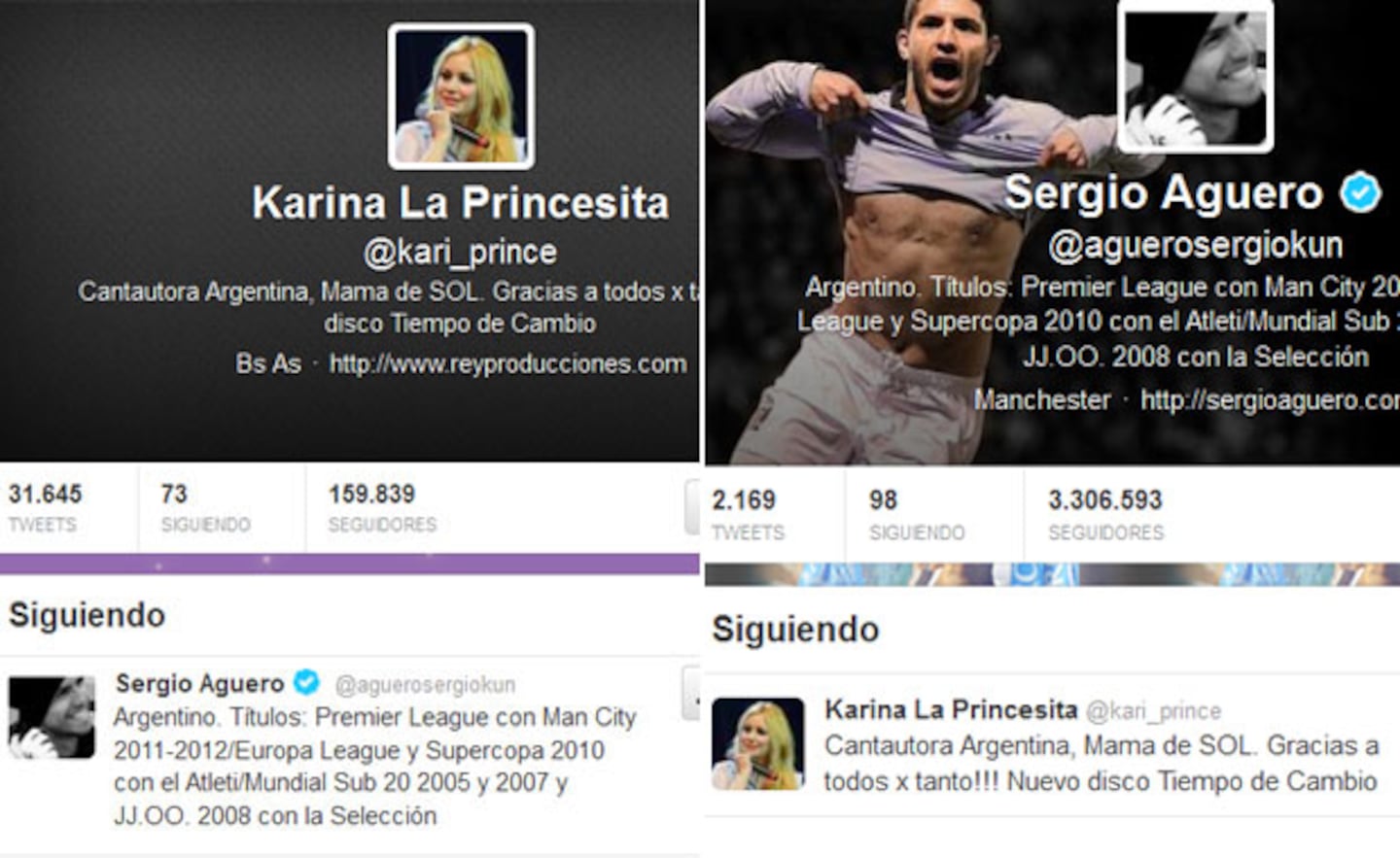 Karina y Sergio Agüero comenzaron a seguirse en Twitter. 