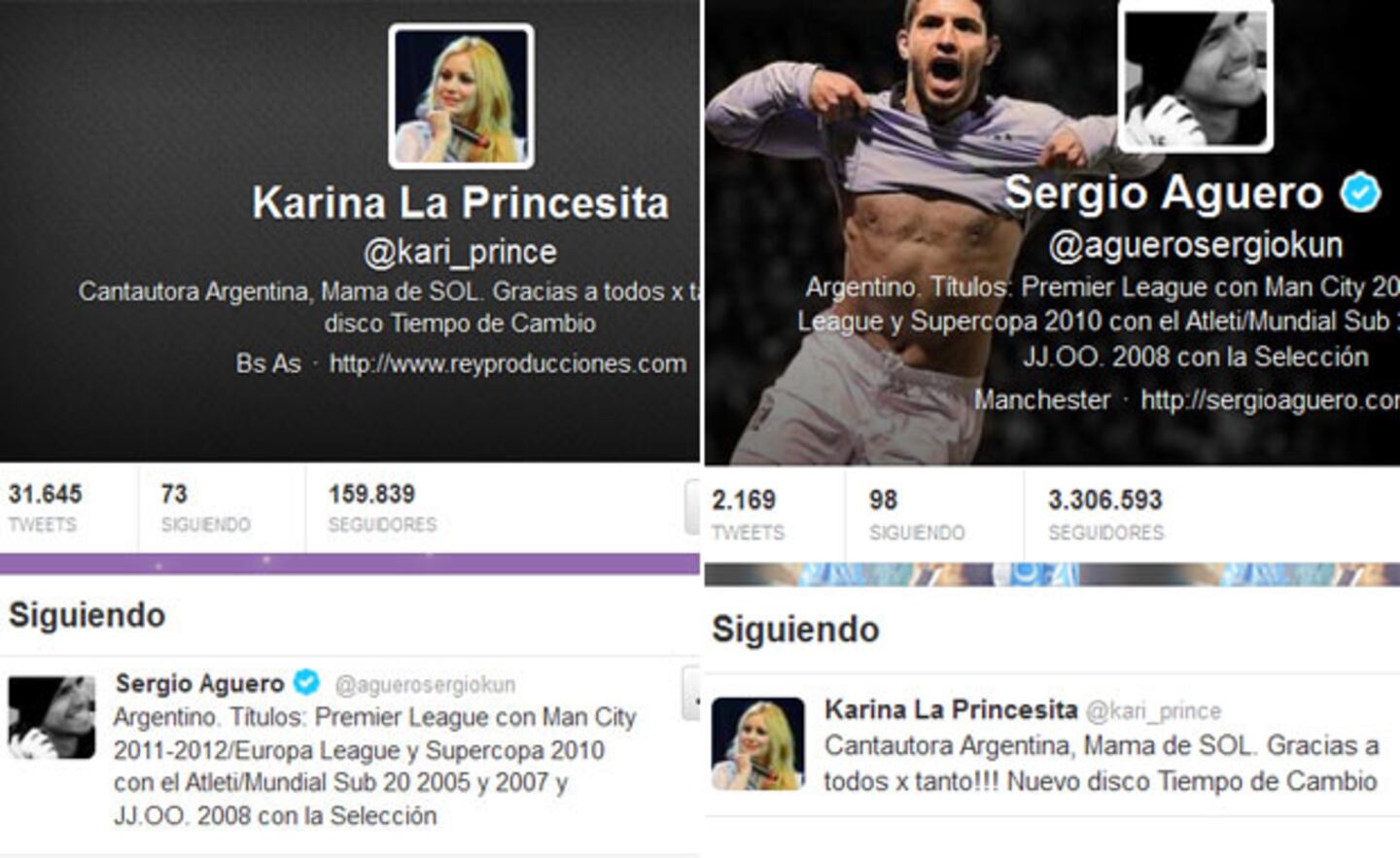 Karina y Sergio Agüero comenzaron a seguirse en Twitter. 