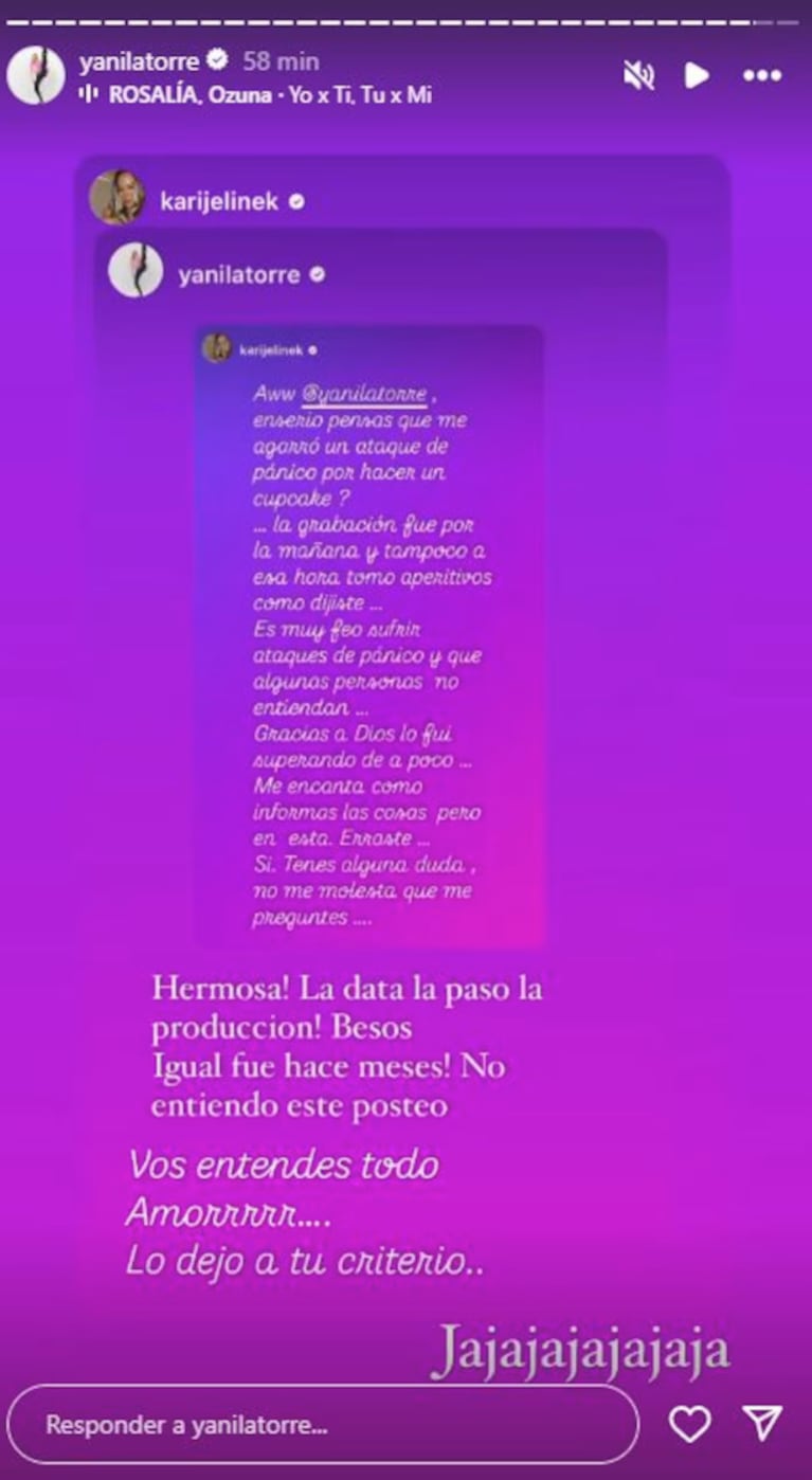 Karina y Yanina se cruzaron en Instagram.