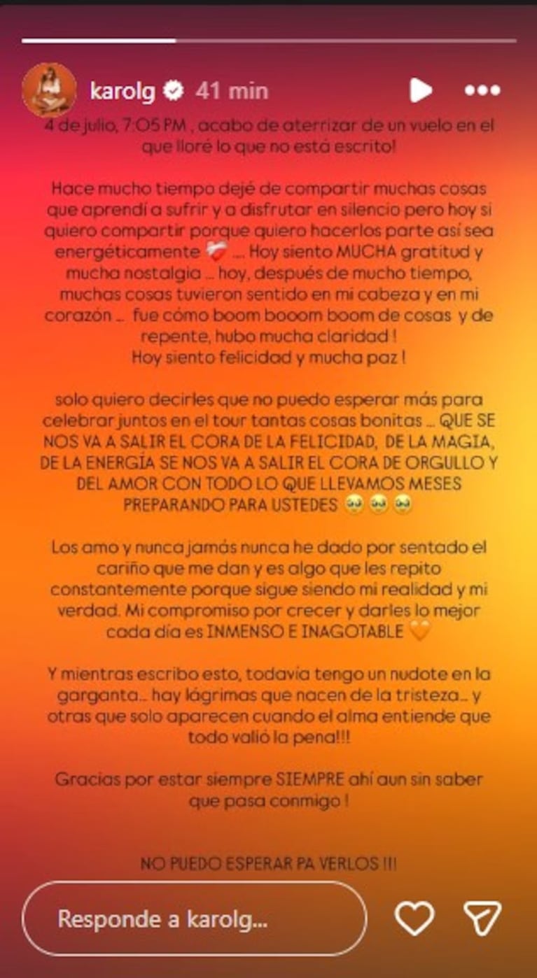 Karol G a través de sus redes sociales Crédito: Instagram @Karolg