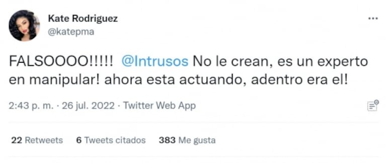 Kate Rodríguez llamó falso y manipulador a Martin Salwe por su pedido de disculpas a Flor de la Ve