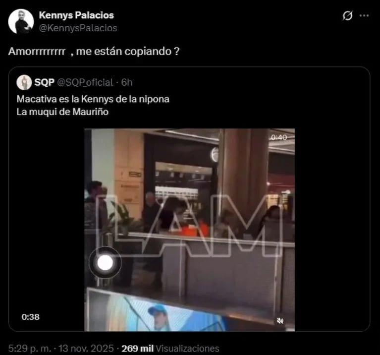 Kennys Palacios lanzó una filosa ironía contra Juanma Cativa tras su salida con Mauro Icardi y la China Suárez: “¿Me están copiando?”. Crédito: X