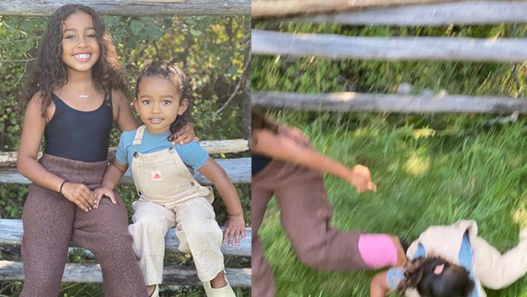 Kim fotografío a sus hijas justo cuando se cayeron.