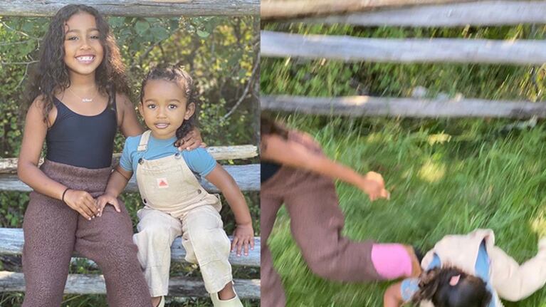 Kim fotografío a sus hijas justo cuando se cayeron.
