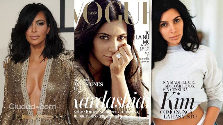 Kim Kardashian, diosa al natural en Vogue España (Fotos: AFP y Vogue España). 