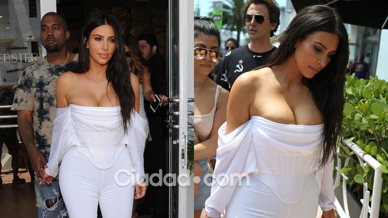 Kim Kardashian y un look total white polémico (Fotos: GrosbyGroup).