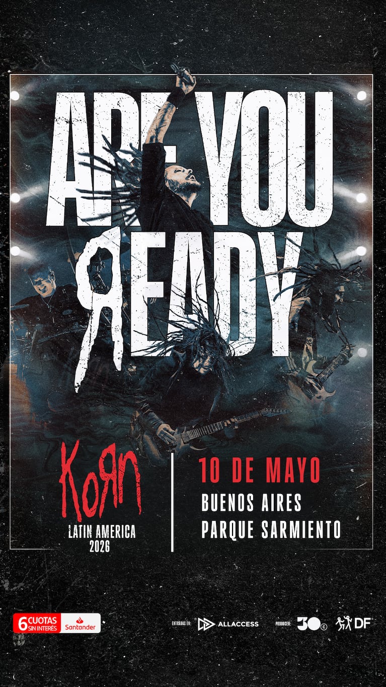 KoЯn se presentará en Buenos Aires el 10 de mayo en Parque Sarmiento, con Spiritbox (Canadá) y Seven Hours After Violet (Estados Unidos) como artistas invitados.
