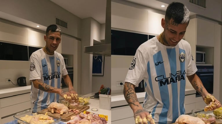 L-Gante durante la preparación del plato que definió como su favorito, en una reunión con amigos y familia.