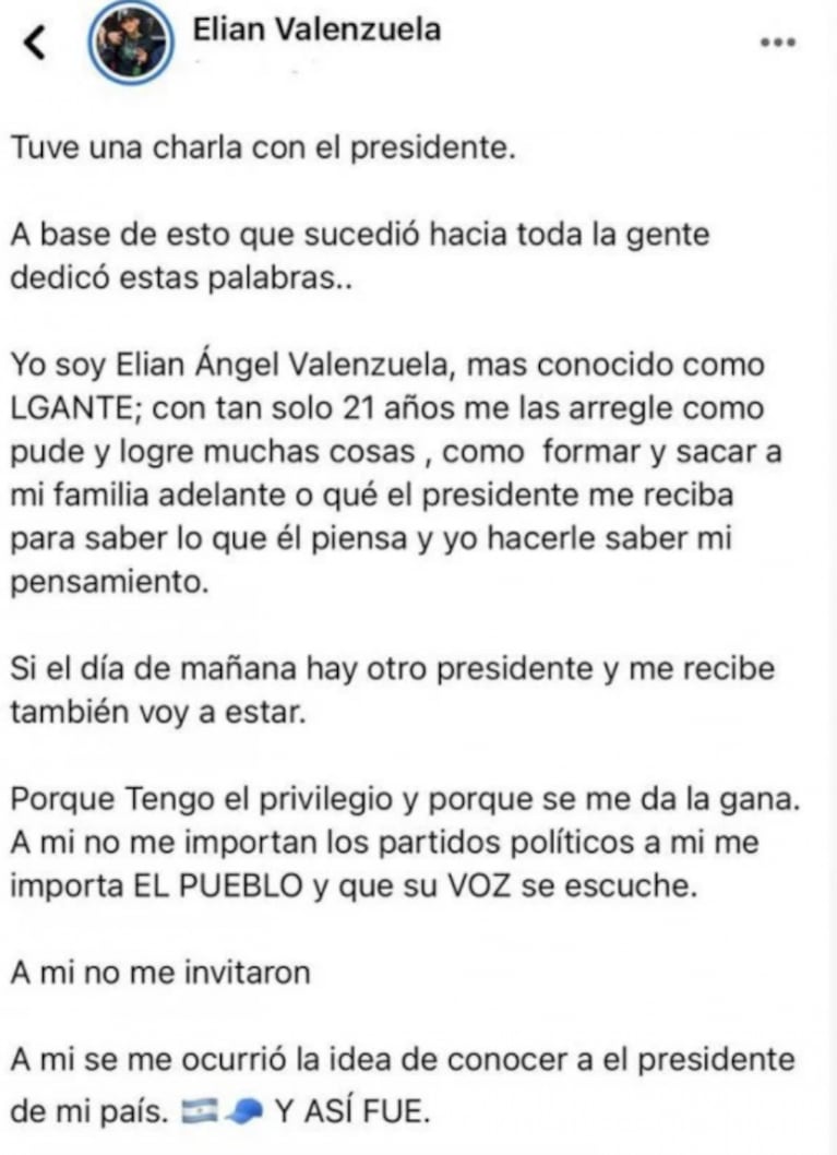 L-Gante hizo un fuerte descargo tras las críticas que recibió por su visita a Alberto Fernández: "Fui porque tengo el privilegio y porque se me da la gana"
