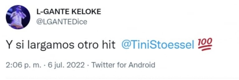 L-Gante le hizo una pícara propuesta a Tini Stoessel tras la polémica de sus shows