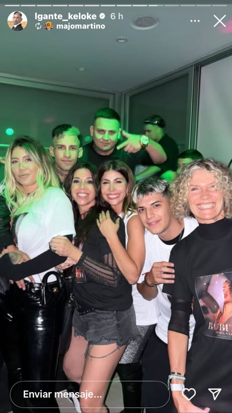 L-Gante, Pochi de Gossipeame, Majo Martino, Maru Botana en el cumpleaños de Wanda Nara (Foto: redes sociales)