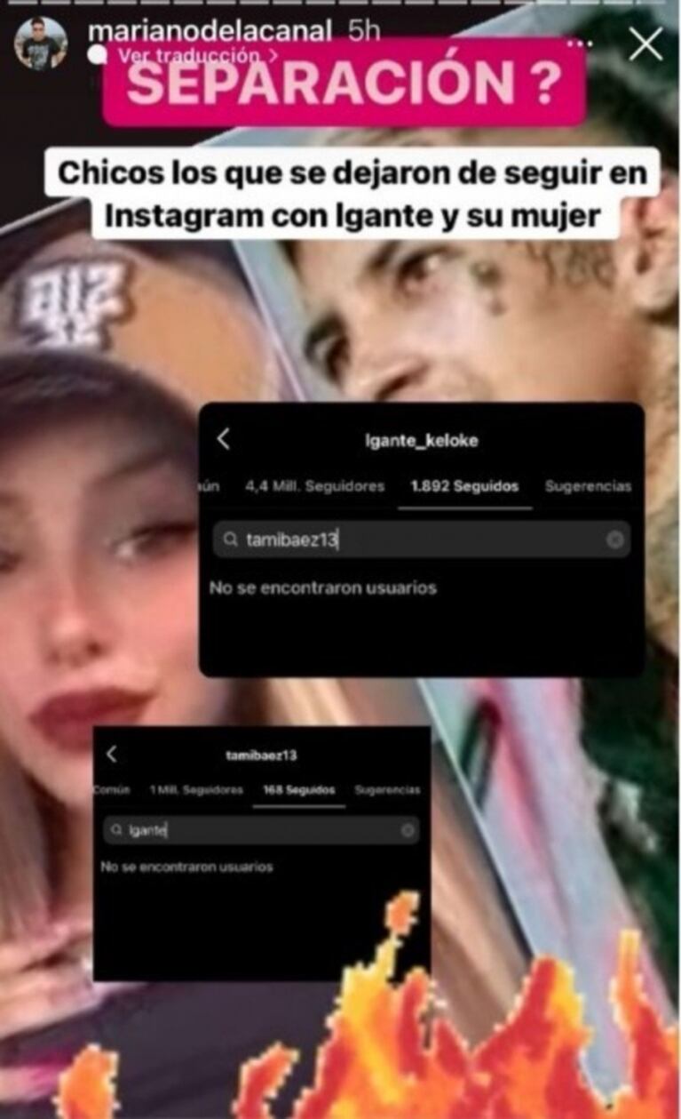 L-Gante y Tamara Báez dejaron de seguirse en las redes sociales y hay rumores de crisis