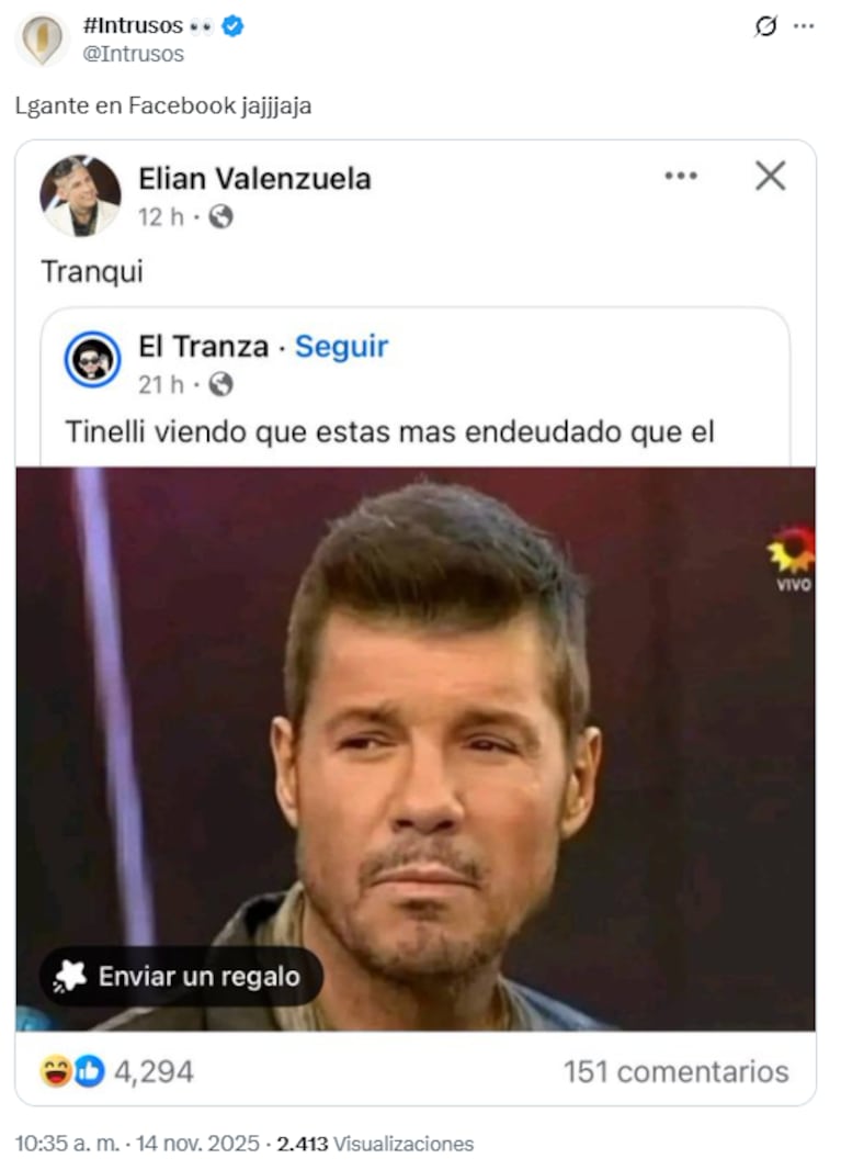 L-Gante y un desopilante meme sobre sus deudas que no pasó desapercibido | Créditos: X Instrusos