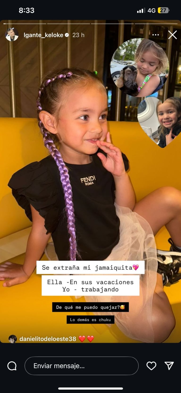 L-Gante y un mensaje a su hija, Jamaica. Crédito: Instamgram/@lgante_keloke