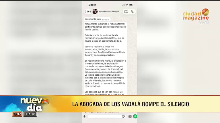 La abogada de la familia Vadalá habló en Nuevo Día de la demanda que le hacen a Netflix y Moria Casán por la serie (Foto: captura de Ciudad Magazine).