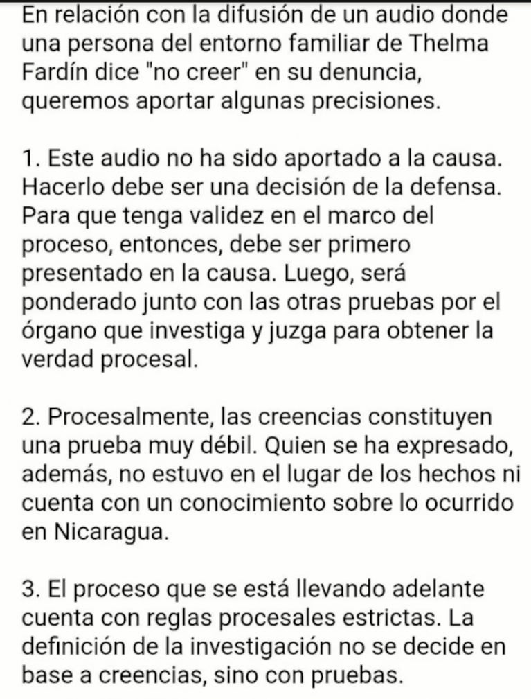 La abogada de Thelma Fardin, tras las declaraciones de la hermana de la actriz: "Es muy doloroso que no la apoye"