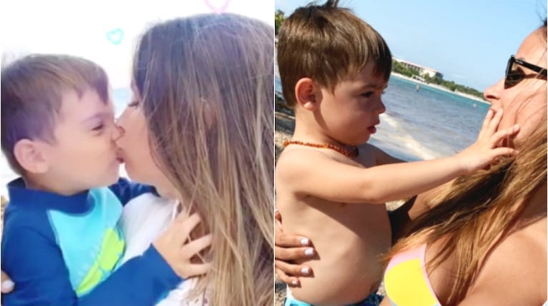 La aclaración de Lourdes Sánchez sobre una foto a los besos con su hijo (Fotos: Capturas de Instagram Stories)