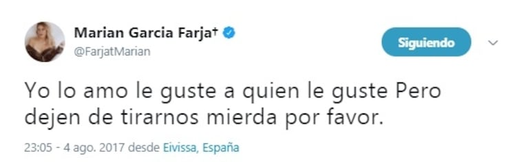 La aclaración de Marian Farjat tras borrar las fotos de la supuesta infidelidad de Brian Lanzelotta: "Es muy difícil tener una relación mediática donde todo el mundo se mete"