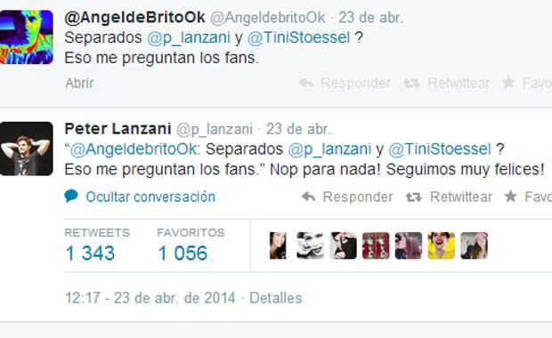 La aclaración de Peter a Angel de Brito en Twitter (Foto: Captura). 