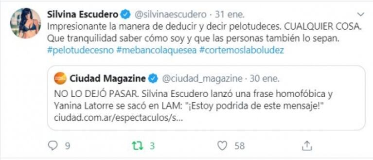 La aclaración de Silvina Escudero tras ser tildada de 'homofóbica' en LAM: "Qué tranquilidad saber cómo soy"