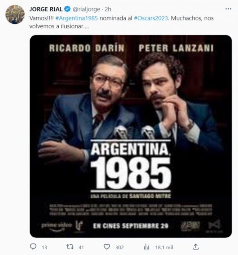 La alegría de los famosos por la nominación de Argentina,1985 en los Oscar:  sus posteos en redes