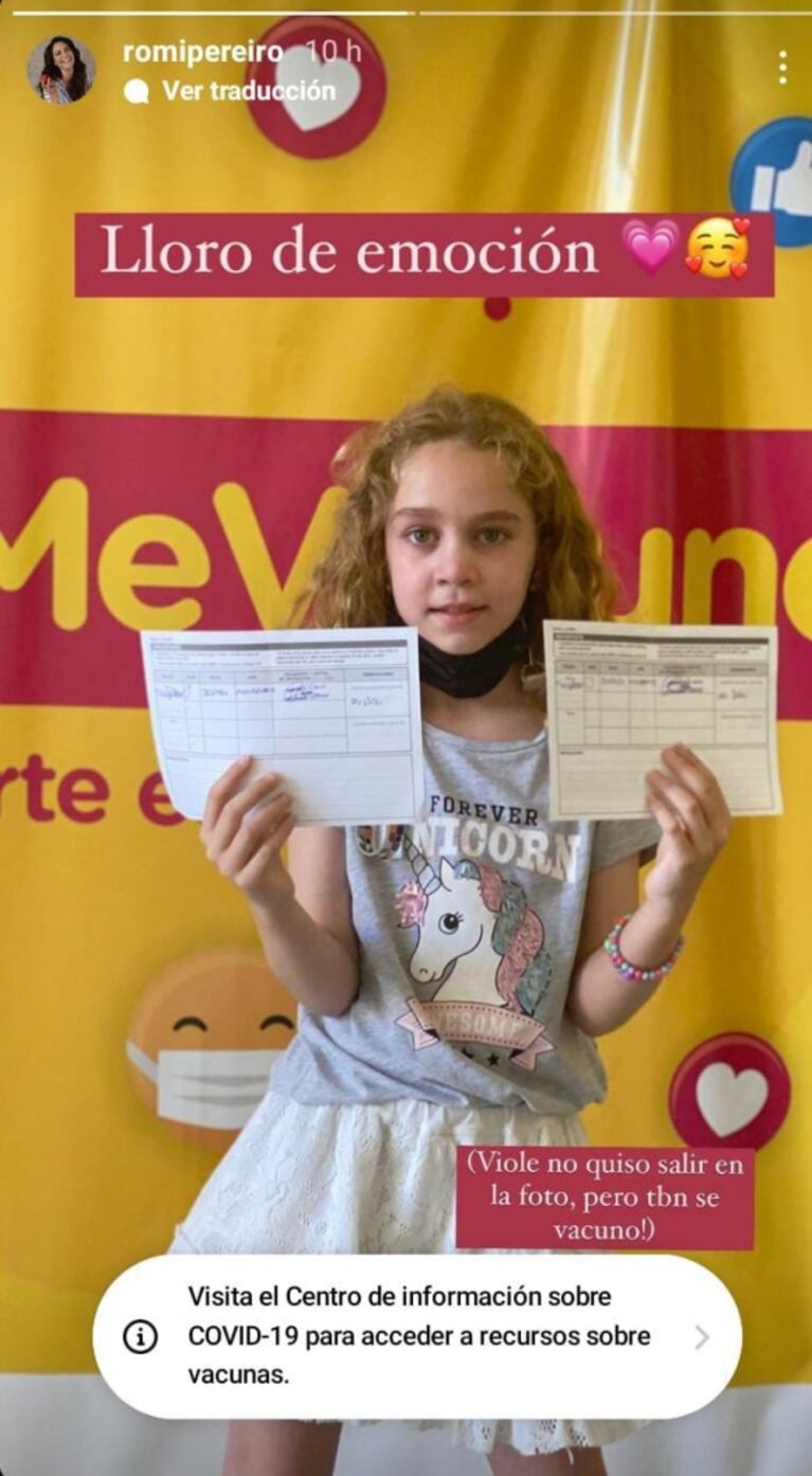 La alegría de Romina Pereiro por la vacunación de sus hijas: "Lloro de emoción"