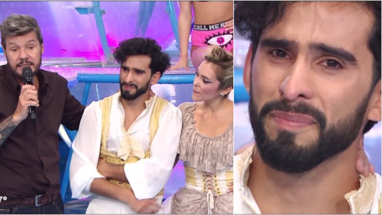 La angustia de Gabo Usandivaras por no poder realizar su aquadance junto a Becky Vázquez (Fotos: Capturas)