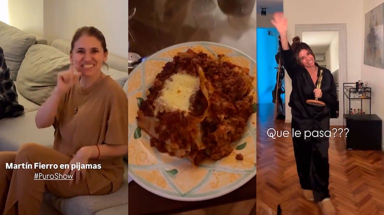 La “anti fiesta” de los Martín Fierro de Puro Show: lasagna, pijama y chismes (capturas de Instagram)