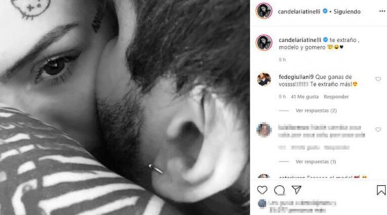 La apasionada foto de Cande Tinelli con su novio y la tierna respuesta de él: "Qué ganas de vos"