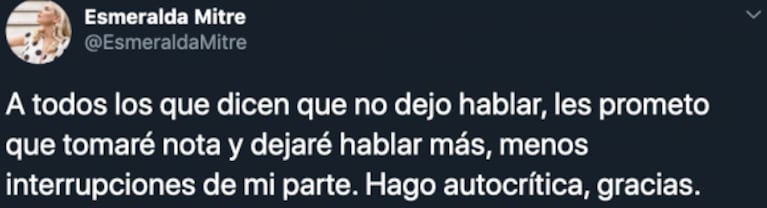 La autocrítica de Esmeralda Mitre, tras ser acusada de no dejar hablar a sus compañeros: "No pido que me amen, pido respeto"