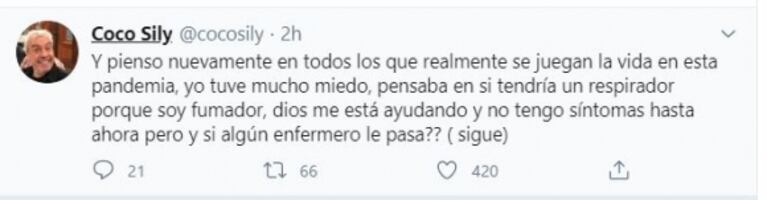 La bronca de Coco Sily, internado con Covid, al ver por TV una manifestación: "¡Vayan a sus casas estúpidos!"