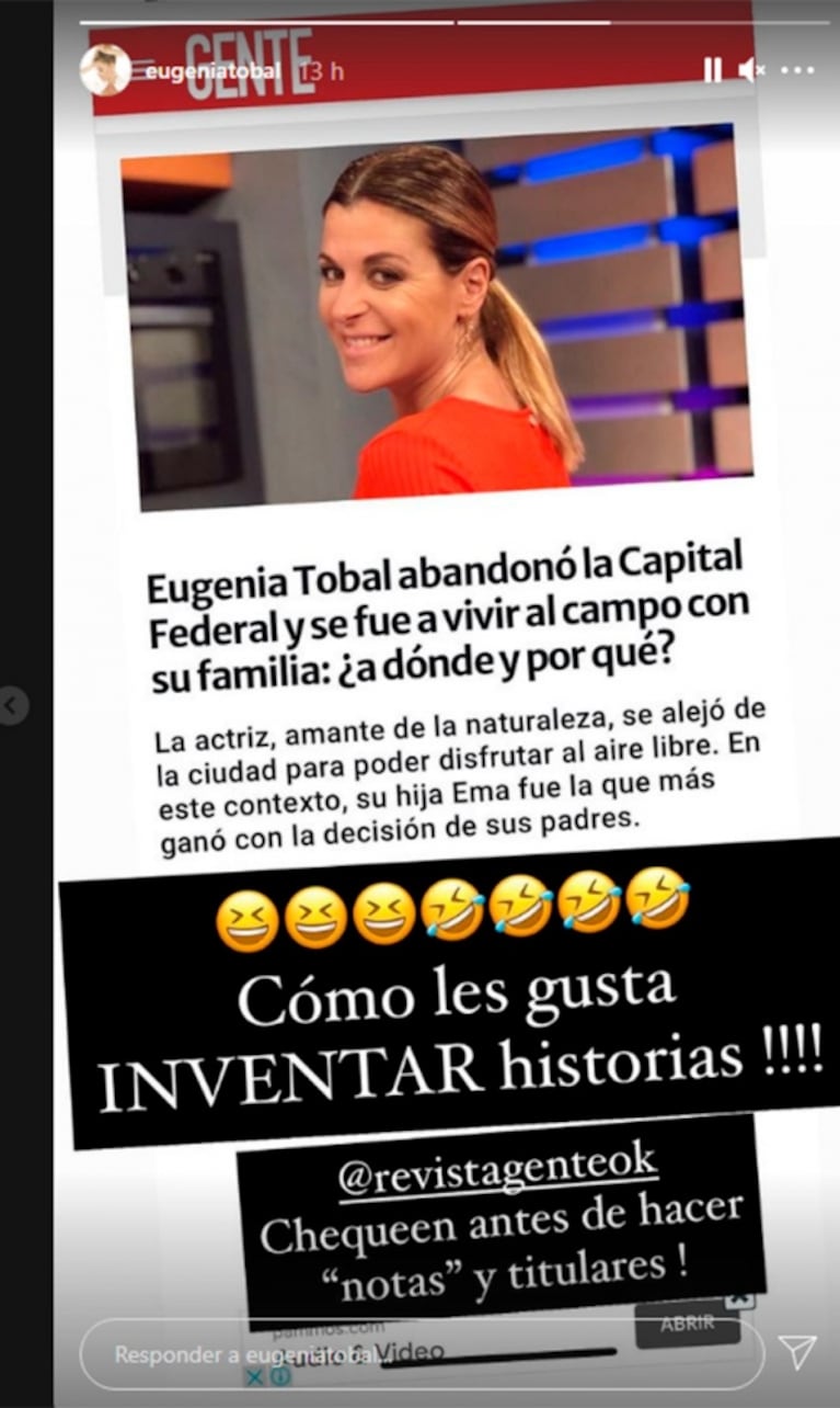 La bronca de Eugenia Tobal con una nota de revista Gente sobre su vida actual: "¡Cómo les gusta inventar!"