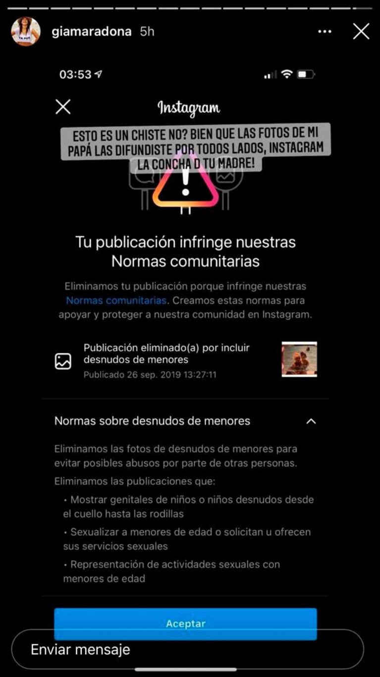 La bronca de Gianinna Maradona tras la eliminación de un emotivo posteo para Claudia Villafañe: "Las fotos de mi papá sí las difundiste, la conch... de tu madre"