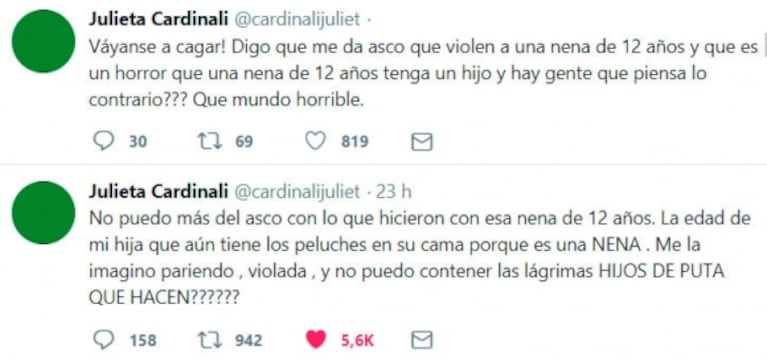 La bronca de Julieta Cardinali tras la violación de una nena de 12 años a la que le negaron el aborto