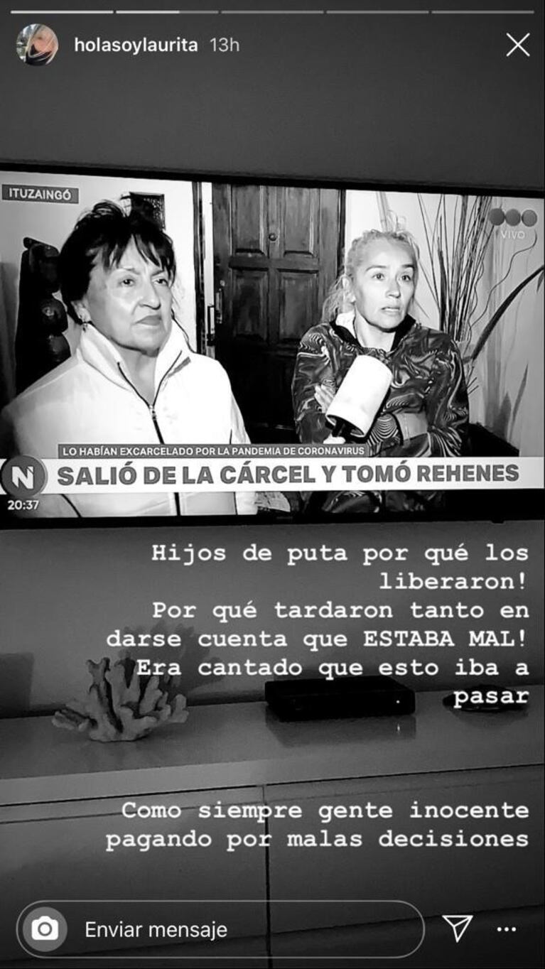 La bronca de Laurita Fernández por la liberación de presos que vuelven a robar: “Era cantado que iba a pasar"