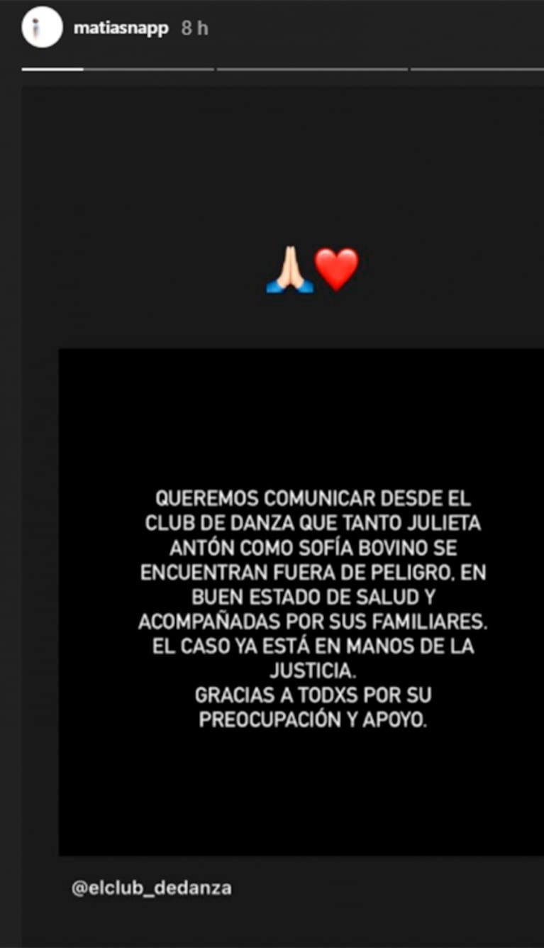 La bronca de Mati Napp tras el ataque a su exnovia, la bailarina Julieta Antón: "Día triste, difícil de digerir"